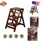 Elegant 3-Step Folding Ladder Stool - Maximum Load 337 lbs, Dark Wood Finish
