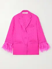 [Valentino Garavani] Valentino Garavani - Feather-trimmed Silk-jacquard Shirt - Pink - IT40 IT 40 Pink