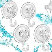 4 Pack Suction Cup Hooks, Strong Vacuum Cup Hanger, Reusable Powerful Waterproof Shower Hooks, Heavy Duty Vacuum Suction Hanger, Towel Hanger Kitchen Bathroom Hook for Loofah,Bathrobes