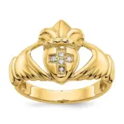 14K Yellow Gold Diamond Claddagh Ring for Mens 4.28g