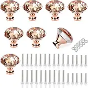 JUXYES 8 Pack - 30mm Rose Gold Diamond Glass Crystal Cabinet Handles Knobs, Modern Drawer Knobs for Dresser, Drawer, Cabinet, Closet