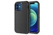 For Apple iPhone 12 Case Drop Resistant Defender Tradies Heavy Duty Rugged Shockproof Cover (Black)