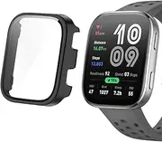 Case Compatible with Amazfit Bip 6, Hard PC Case with Tempered Glass Screen Protector, for Amazfit Bip 6 Smart Watch (Black)