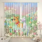 Bear White Lotus Root 3D Curtain Blockout Photo Printing Curtains Drape Fabric