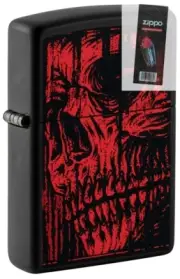 Zippo 49775 Red Skull Design Black Matte Windproof Lighter + FLINT PACK