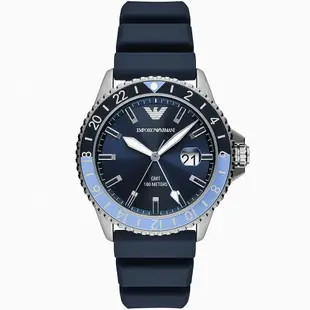 EMPORIO ARMANI 亞曼尼 Diver 天空藍撞色GMT手錶 送禮首選-42mm AR11592