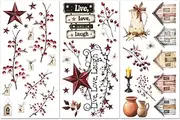 PLIGREAT 3 Sheets Vintage Rub on Transfers, Country Stars and Berries Rub on Decals for Furniture and Crafts Waterproof Transfer Stickers for Wood Dressers Christmas DIY Craft Decorative