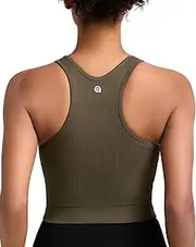 Running Girl Sports Bras for Women High Impact Seamless Ribbed Longline High Neck Workout Crop Tank Tops