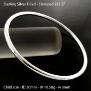 Bangle Real 925 Sterling Silver Filled Solid Cuff Bracelet Child Size Sz 50mm