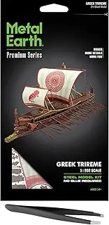Fascinations Metal Earth Premium Series Greek Trireme Ship 3D Metal Model Kit Bundle with Tweezers