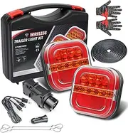 Wireless Tail Lights for Trailer, Rechargeable Magnetic Wireless Trailer Lights Kit for Towing Truck, LED Waterproof Brake Trailer Marker Lights Kit with Anti-Lost Wire Rop