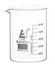 Eisco Labs 600ml Beaker, Low Form - 50ml Graduations - Borosilicate Glass