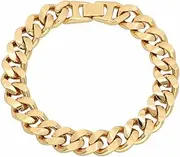 [The Bling Factory] Thick 14k Gold Plated 12.4mm Beveled Cuban Curb Link Chain Bracelet + Microfiber Jewelry Polishing Cloth