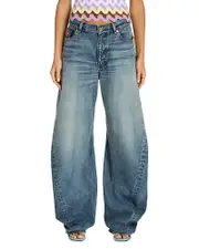 Versace Washed 2000s High Rise Barrel Jeans in Medium Blue