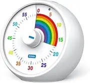 Visual Timer for Kids, 60-Minute Countdown for Classroom Office Kitchen, Desk Timer Kids Time Management Tools with Silent Operation, Pomodoro Time Rainbow Pattern (White)
