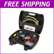 Durable 4-Way A/C Manifold Gauge Set with Brass Construction & Accessories