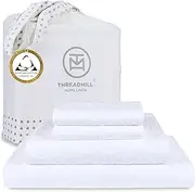Certified 100% Egyptian Cotton 400 Thread Count, Queen Sheets, 4 Piece Jacquard Cadence Hotel White Bed Set, Breathable Bedsheets with Elasticized Deep Pocket - by Threadmill