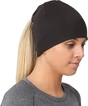[TrailHeads] Ponytail Hat - Adrenaline Series | Women’s Running Beanie with Reflective Accents | Black Skull Cap