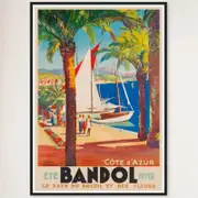 Galrie Bandol Land of Sun and Flowers Vintage Travel Poster from Cote d'Azur Artwork, Black Frame, A2 42 x 60cm (16 x 24inch)