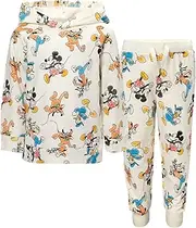 [Disney] Mickey Mouse Donald Duck Goofy Little Boys French Terry Hoodie & Jogger White 7-8