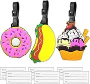 [Pwsap] Luggage Tags for Travel Suitcase, Donuts, Cake, Burger, Name Tags, Silicone Suitcase Labels, Suitcase Labels, Travel Luggage, Identity ID Labels, Handbag Tags, Labels for Kids and