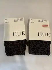 2 Prs HUE Espresso Brown & Black Control Top Leopard Tights Sz S/M Lot #1