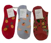 Kohls Novelty No Show Socks Pineapple Peach Hawaiian 3 Pack size 9-11 NEW