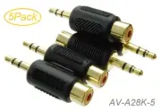 5-Pack 3.5mm Stereo TRS Male Plug to RCA Female Jack Audio Adapters, AD-A28K-5