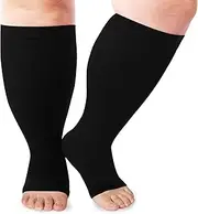 [LOUSGUTA] Open Toe Plus Size Compression Socks for Women & Men 15-20 mmhg Toeless Wide Calf Compression Support Knee Socks