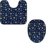 Toilet Lid Cover and U-Shaped Toilet Floor Mat Set of 2 Pieces, Zen Stones Toilet Mat Set, Machine Washable Seat Covers Non-Slip Absorbent Rugs