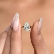 10k Solid Yellow Gold 3cts Pear Cut GRA Moissanite Solitaire Engagement Ring