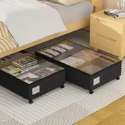 2Packs Under Bed Storage with Wheels, Containers, Dust Lid, Zippers for Bedroom Clothes Shoes Blankets Toys