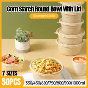 50PCS Biodegradable Corn Starch Lunch Box Round Takeout Containers Eco Friendly