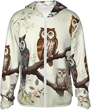 [LHBWCVN] UPF 50+ Light Jacket Full Zip Sun Protection Hoodie for Women Men Long Sleeve Owls on a Branch Sun Shirts