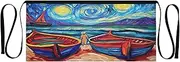 [Joitme] Starry Night Boats Blue Aprons for Cooking, Waitress Apron for Women, Bar Apron, Starry Night Boats Blue