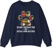 [VidiAmazing] Easily Distracted by Dogs and Books Paw 70s 80s Retro ds045 T-Shirt