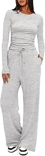 [Darong] Women's 2 Piece Sets Fall Outfits Long Sleeve Wide Leg Tracksuits Casual Lounge Set Matching Sets