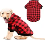 Mtliepte Red Plaid Dog Hoodie Sweater for Dogs Pet Clothes with Hat and Pocket（S）