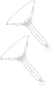 2pcs Bridal Anklet Anklets Bracelet Feet Jewelry for Women Ankle Jewelry for Women Foot Bracelets for Women Bride Foot Chain Lady Ankle Bracelets Jewelry Anklet Alloy Silver BESTYASH