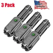 3 Pack Super Bright LED Tactical Flashlight Rechargeable Zoomable Torch Lamp