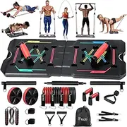 Fueti Push Up Board Home Gym Portable Home Fitness System, Large Compact Foldable Push Up Board, Push Up Bar with Resistance Bands, Strength Training Kit with Pilates Bar & Ab Roller Wheel Fitness Accessories