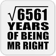 [Designsify] Gifts, 81st Anniversary Square Root of 6561 Years of Being Mr Right, Drink Coaster Mat Wipe-Clean Non-Slip Non-Skid Cork Back, for Birthday Mom Dad Parents Fathers Mothers Day Party