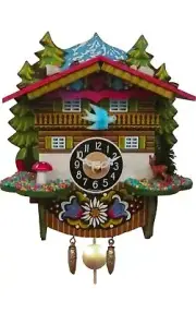 BLACK FOREST Small Novelty Cuckoo Clock - Chalet w/ Trees - Cuckoo or Chime