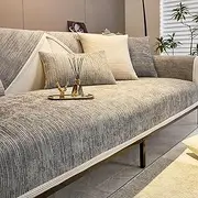 Simple Striped Chenille Anti-Scratch Couch Cover, Herringbone Sofa Slipcover, Sectional Sofa Cover, Washable Anti-Slip, for Loveseat/3 Cushion/L Shaped (Light Gray,110 * 240cm/43.3 * 94.5in)