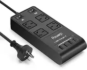 Powerjc Surge Protector Power Strip Outlets 4 Socket Smart 4 USB Charging Port and 77.6 inch Power Cord