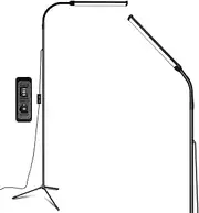 LED Floor Lamp 12W 1000LM with Adjustable Gooseneck - 4 Colors/Temps (2700K-6500K), Dimmable Standing Light for Living Room & Bedroom, 5 Modes, Touch Control, Modern Minimalist Design(Black)