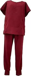 [kowaku] Female Uniform Scrub Set Nurse Workwear Machine Washable Comfortable Work Clothing Top and Joggers Pants for SPA Pet Groomer
