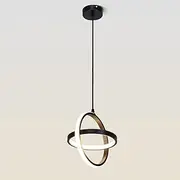Modern Led Pendant Light,3-Color Dimmable Adjustable Hanging Chandelier for Dining Room Ceiling Lamp for Foyer Hallway Island Cafe-Black (Double Circle-Black)