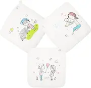 Kisangel 3pcs Cotton Washcloths Soft Absorbent Face Cleaning Towels for Newborns Cartoon Designs Football Heart for Bathing and Saliva Cleanup