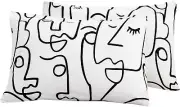 Pillow Cases 100% Cotton Queen Size Set of 2 Abstract Face Print Bed Pillow Cove